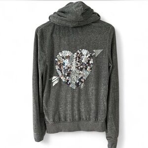PINK Victoria's Secret Gray Velour Hoodie with Sequin Heart